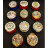 Cummles Enamel pill boxes, Christmas 1976, 78, 79 (x2), 80, 81 (x2), 82, 83, 84, 85 (10)