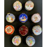 Crummles Anno Domini & Christmas enamel pill boxes, 1985, 86 (x2), 87, 88 (x2), 89 (x2), 91, 92,