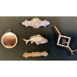 Jewellery - a 925 silver leaping fish brooch; aesthetic movement brooch etc