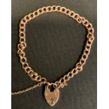 A 9ct gold belcher link bracelet, heart clasp, 10g