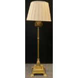 A Victorian oil-burner brass standard lamp, converted for use with electricity, 137cm tall (167cm