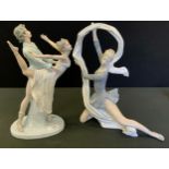 A Nao figure, of a ballerina with ribbon, 34cm high, printed mark; another, of a pair of dancers,