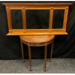 A late 19th century pine Demi-lune side table; and a similar, 20th century over-mantel mirror, (2).