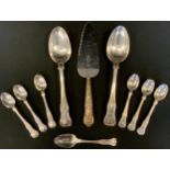 A set of six Edwardian silver egg spoons, J Dixon & Son, Sheffield 1903; another Victorian , 6.