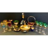 Glass - mid 20th century Viennese glass decanter, six small glasses; bowl and cover etc