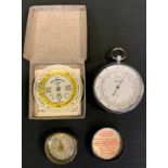 A Negretti and Zambra pocket forecaster, boxed; a chrome stop watch; a Beetleware Bakelite