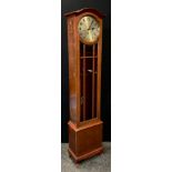A mid 20th century, Art Deco style mahogany longcase clock, silvered dial, Arabic numerals, three
