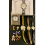 A Bulova quartz stainless steel bracelet wristwatch, boxed; others Miranda, Companion etc,