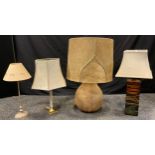 Interior design - a large contemporary suede and ceramic table lamp, 79cm tall; another table