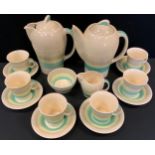 A Susie Cooper banded green and yellow coffee service, for six, Crown Works Burslem marks