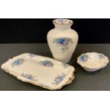 A Royal Albert Moonlight Roses vase; a similar trinket dish; rectangular plate, printed marks (3)