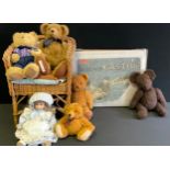 A Castos Constructional set; Teddy Edwards bears; others; a child's wicker chair; etc