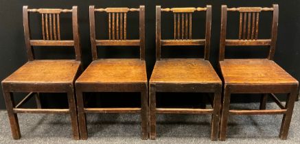 A set of four 19th century oak country kitchen chairs, (4).