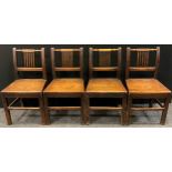 A set of four 19th century oak country kitchen chairs, (4).