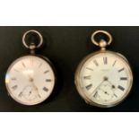 Watches - a Victorian silver open face pocket watch, enamel dial, key wind movement, London 1882;