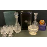 An Edinburgh crystal decanter and stopper, boxed; another, Royal Crystal, boxed; rose bowl,