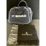 Aviation interest - a vintage BOAC attendants flight bag; another; a Vivienne Westwood black woollen