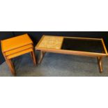 Modern Design - a mid 20th century G-Plan teak, tile, and glass-top coffee table, 45cm tall x