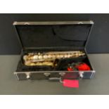 A contemporary Century brass Alto Saxophone in original fitted case., cleaning materials & Reeds