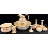 A Crown Devon Etna eleven piece washing jug and bowl set, inc candlesticks, jug, bowl, tray etc