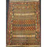 A North-east Sumak Kilim rug / carpet, hand-knotted in tones of pale blue, red, and cream, 151cm x