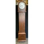 A small HAC oak long case clock, silvered dial, Arabic numerals, later quartz movement, 131cm high