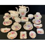 A Royal Crown Derby posies pattern coffee set, for six, inc coffee pot, water jug, cups, saucers