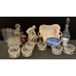 Ceramics and Glass - Lladro figure, Cobler; Victorian glass celery vase, cut glass decanter; etc