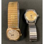 Watches - an Avia 9ct gold cased wristwatch, silvered dial, Arabic numerals, subsidiary seconds,