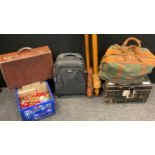 Beach Bush Safari Essentials canvas and leather holdall; a Samsonite suitcase; Christmas decoration;