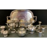 Plated Ware - a two handled serving tray; EP teapot, three piece coffee set; etc