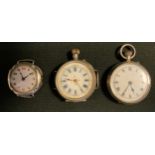 Watches - a Buren continental silver cased watch head, import marks, London 1923; another larger