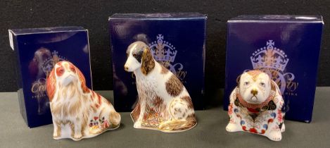 A Royal Crown Derby Imari British Bull dog, gold stopper, boxed; others Cavalier King Charles