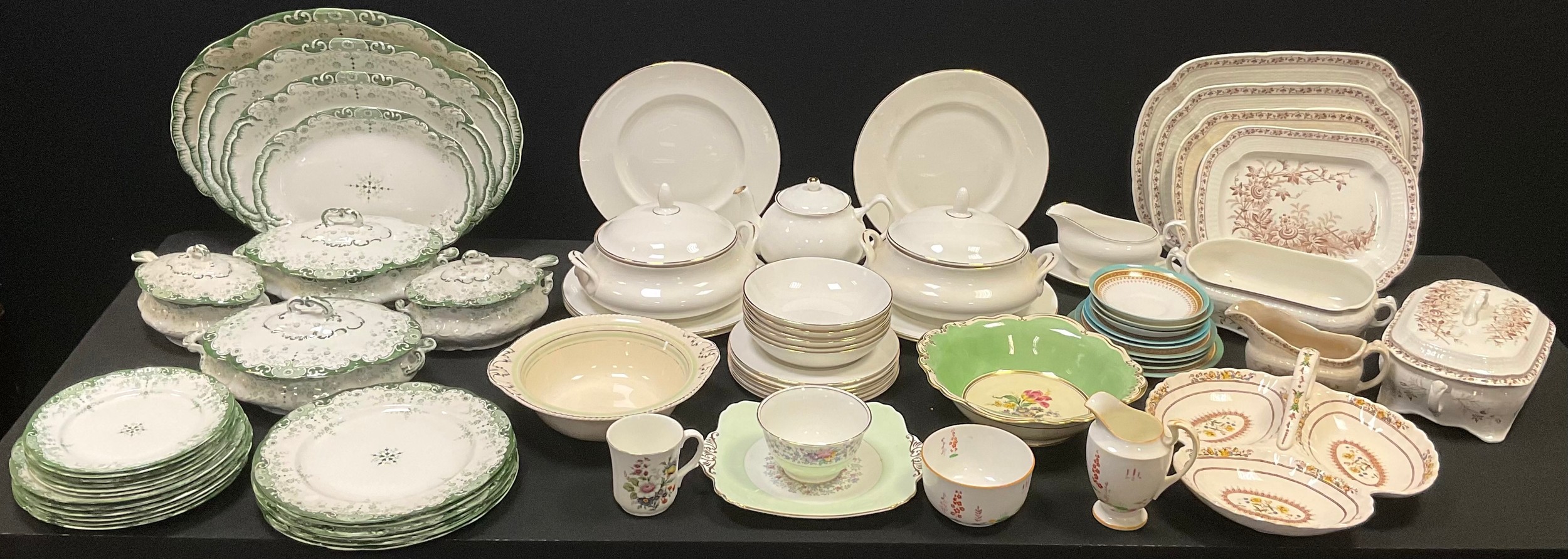 Dinner and Teaware - a late 19th century dinner service, printed in brown, including tureens, c.