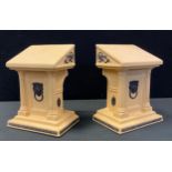 A pair of Wedgwood yellow Jasperware Library Collection bookends, as a arched portico, separating as