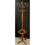 An early 20th century 'Thonet style bentwood coat stand, 207cm tall x 67cm x 67cm at base.