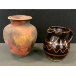 A Winchcombe pottery jug; Pat Armstrong vase, Raku mottled body, 17.5cm high