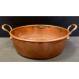 A large 19th century copper twin handle preserve pan, 11cm deep 47.5cm diameter