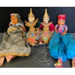 A pair of Indonesian/Thailand marionette puppets, dancers, 35cm high; others (4)