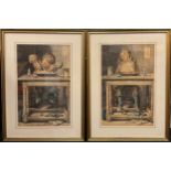 English School (19th century) A Pair, Tucking in and Full Up watercolours, 42cm x 26cm