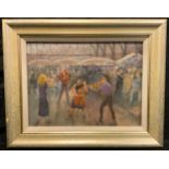 William Burns, FRSA, FSAI, (1923-2010), 'Musicians, Covent Garden', signed, oil on board, 30.5cm x