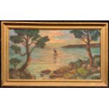 French school, mid 20th century, 'The little boat - Mediterranean Coast', impressionist seascape,