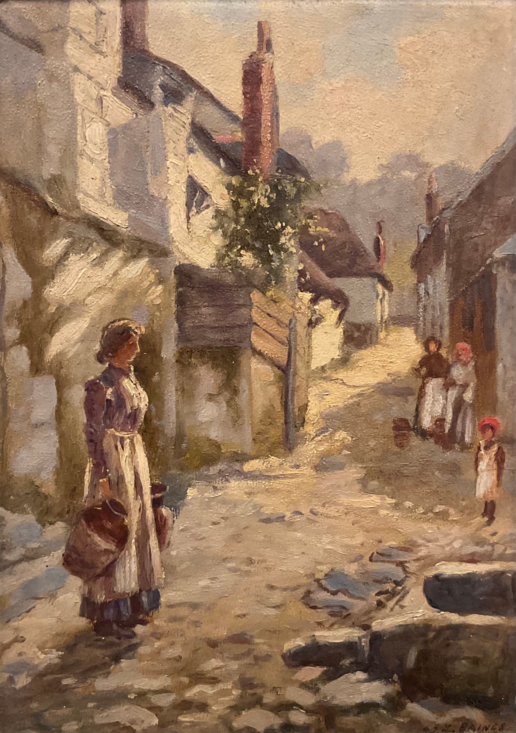 F.L. Baines (20th century) Fetching Water signed, oil on board, 34.5cm x 24.5cm - Image 2 of 4