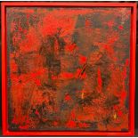 Lesley Platt (Derbyshire artist), Abstract in Red and Black, oil on canvas, 61cm x 61cm.