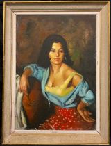 Joan Vives Llull (Spanish, 1901-1982), 'A Seductive Glance', signed, oil on canvas, 90cm x 63cm.