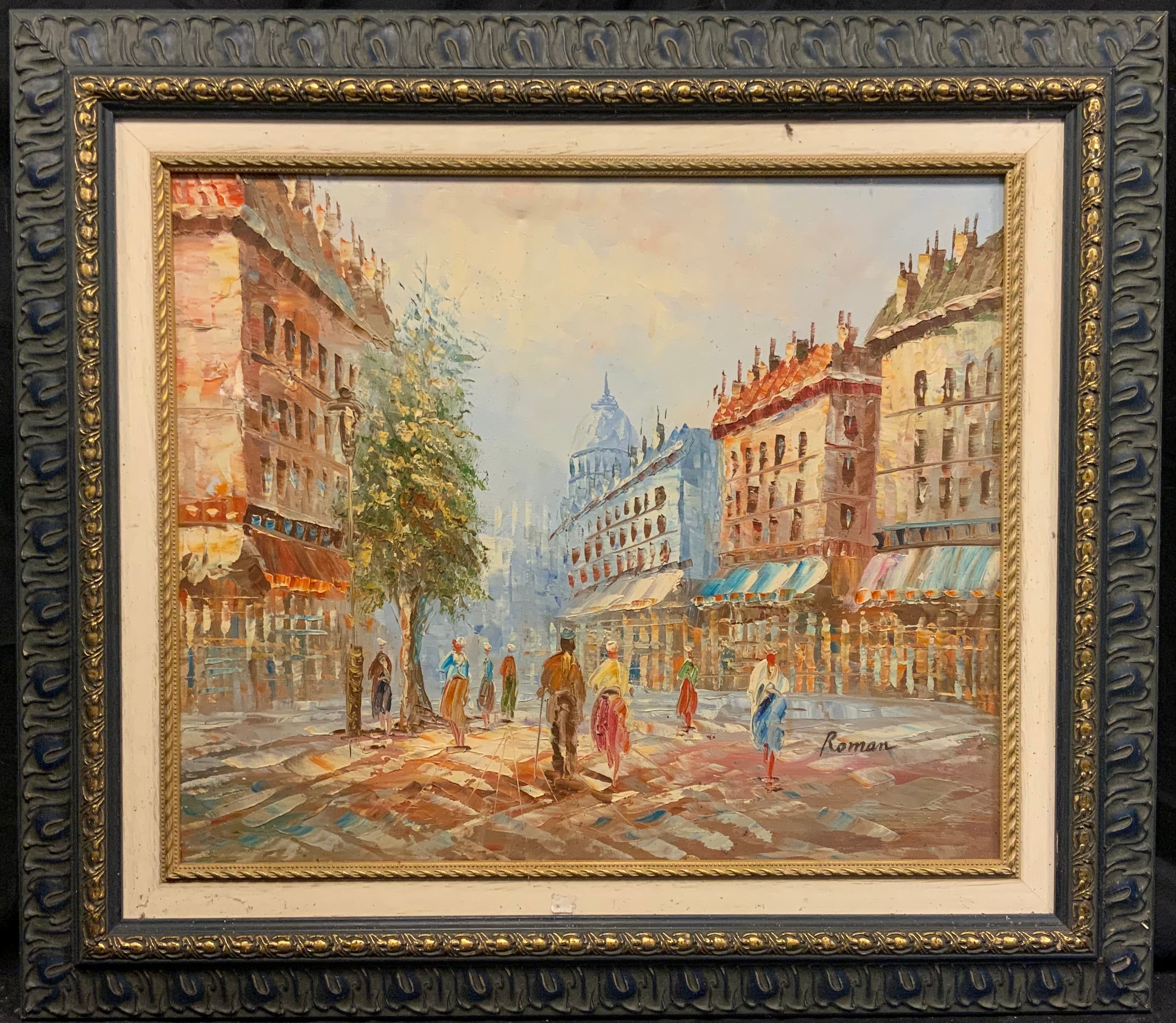 Continental School, 'An Evening in Paris', signed 'Roman', oil on canvas, 46cm x 55cm.