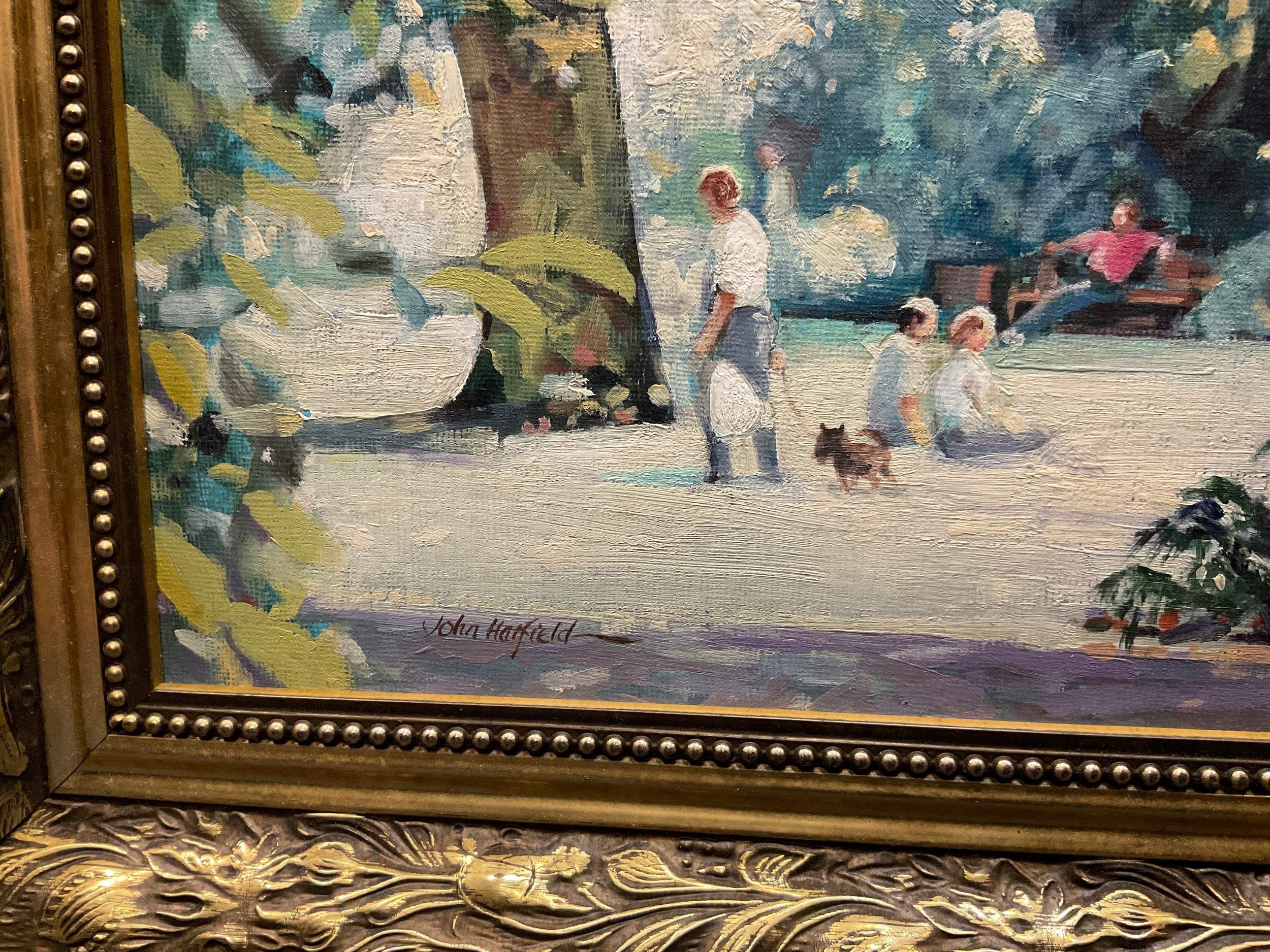 John Hatfield (second-half, 20th century) A pair, Summer in the Park signed, oil on boards, each - Image 5 of 5