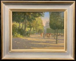 William Burns, FRSA, FSAI, (1923-2010), Notre Dame Gardens, Paris, signed, oil on board, 40cm x 55.