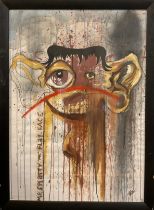 Surrealist school - Modern British - ‘Mr Splatty Mc flat face’ signed, dated 2015, oil on paper,