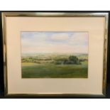 A G Samuel, Wiltshire Skies, signed, dated 1989, watercolour, 25cm x 35cm.